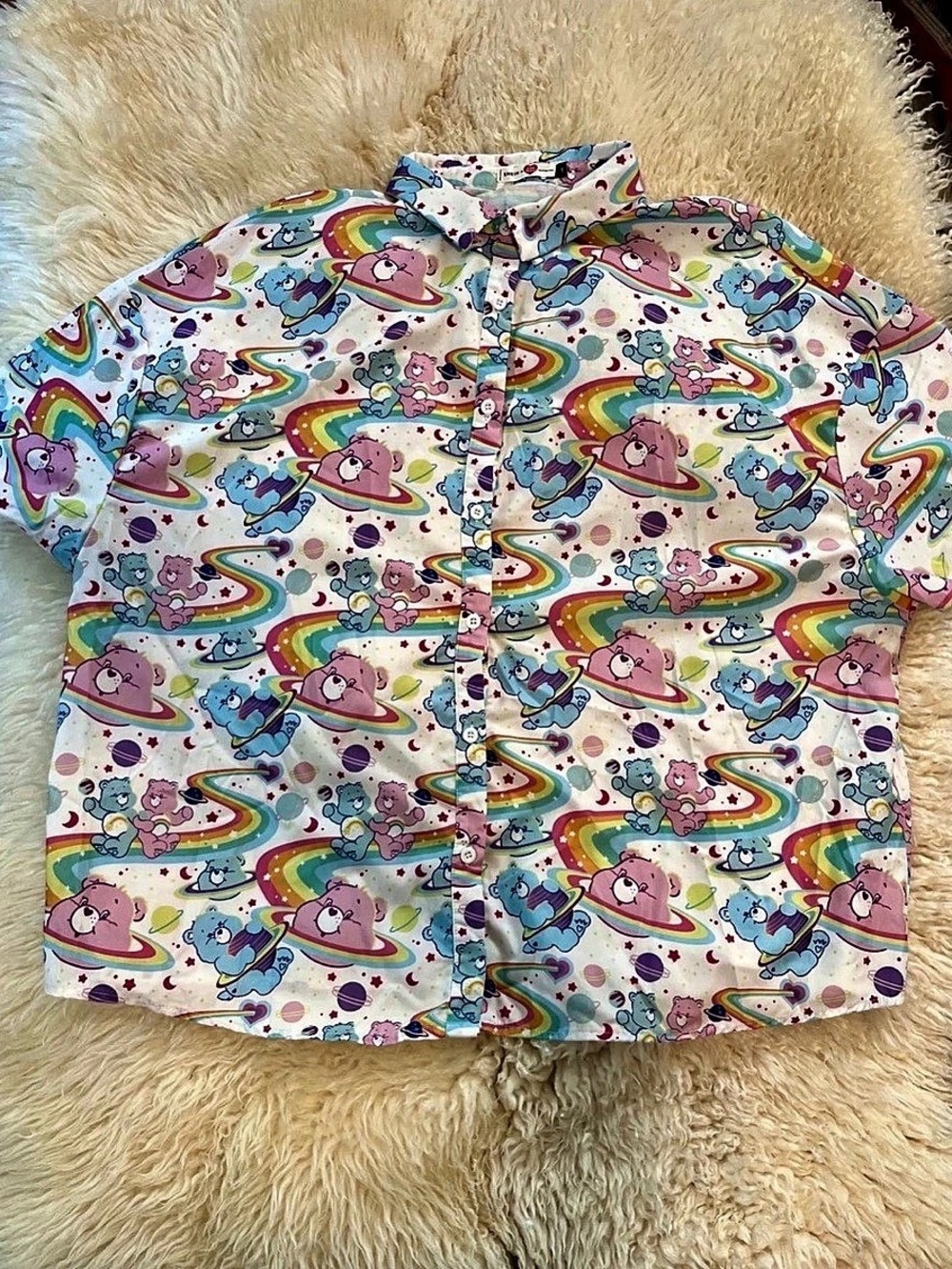 4XL SHEIN x Care Bears Collab Rainbow Cloud Button Down Shirt